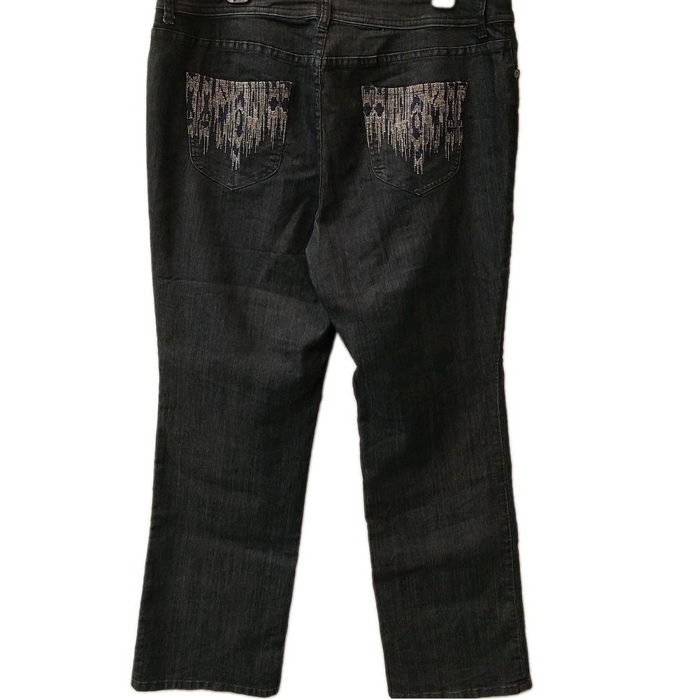 Chico's Denim Embroidered Wide Leg Jeans Size 2.5 US 14 High Waist Stretch